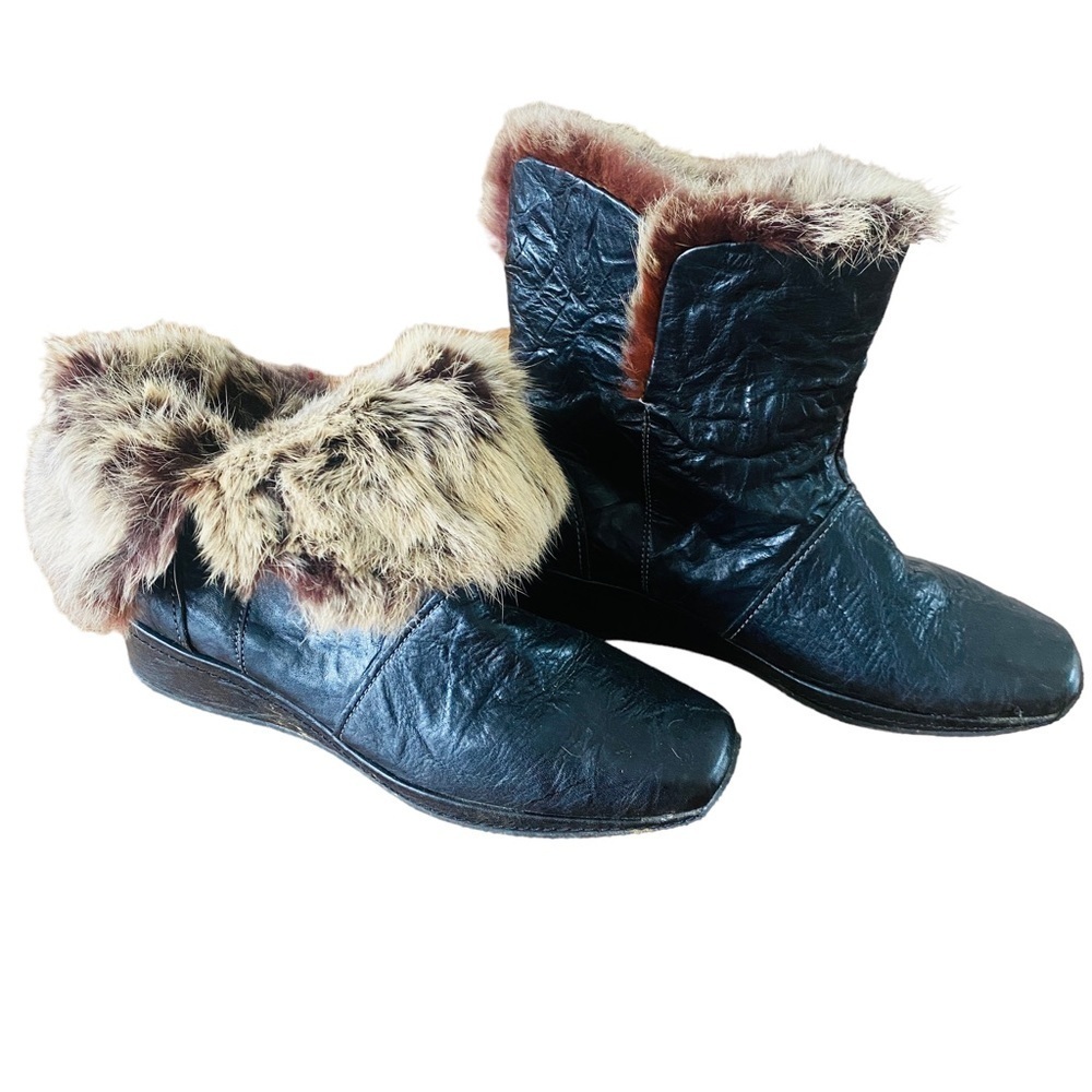 Antia Black Leather Rabbit Fur Booties